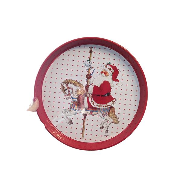 Giordano Tin Tray  Christmas Santa Puppy Hearts Carousel  Vintage 1990s - Picture 1 of 4